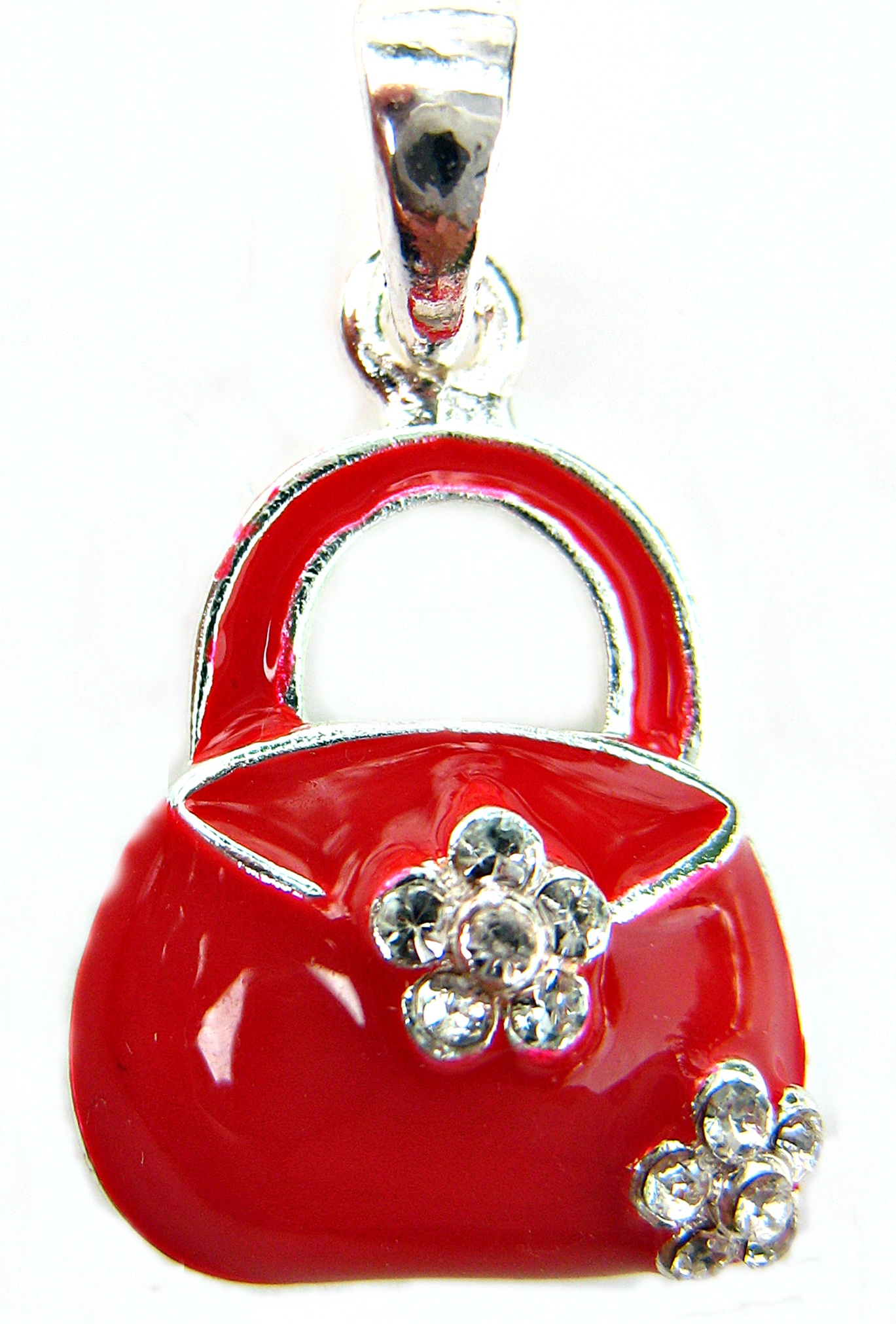 Přívěsek kabelka zdobená štrasovými kamínky červená